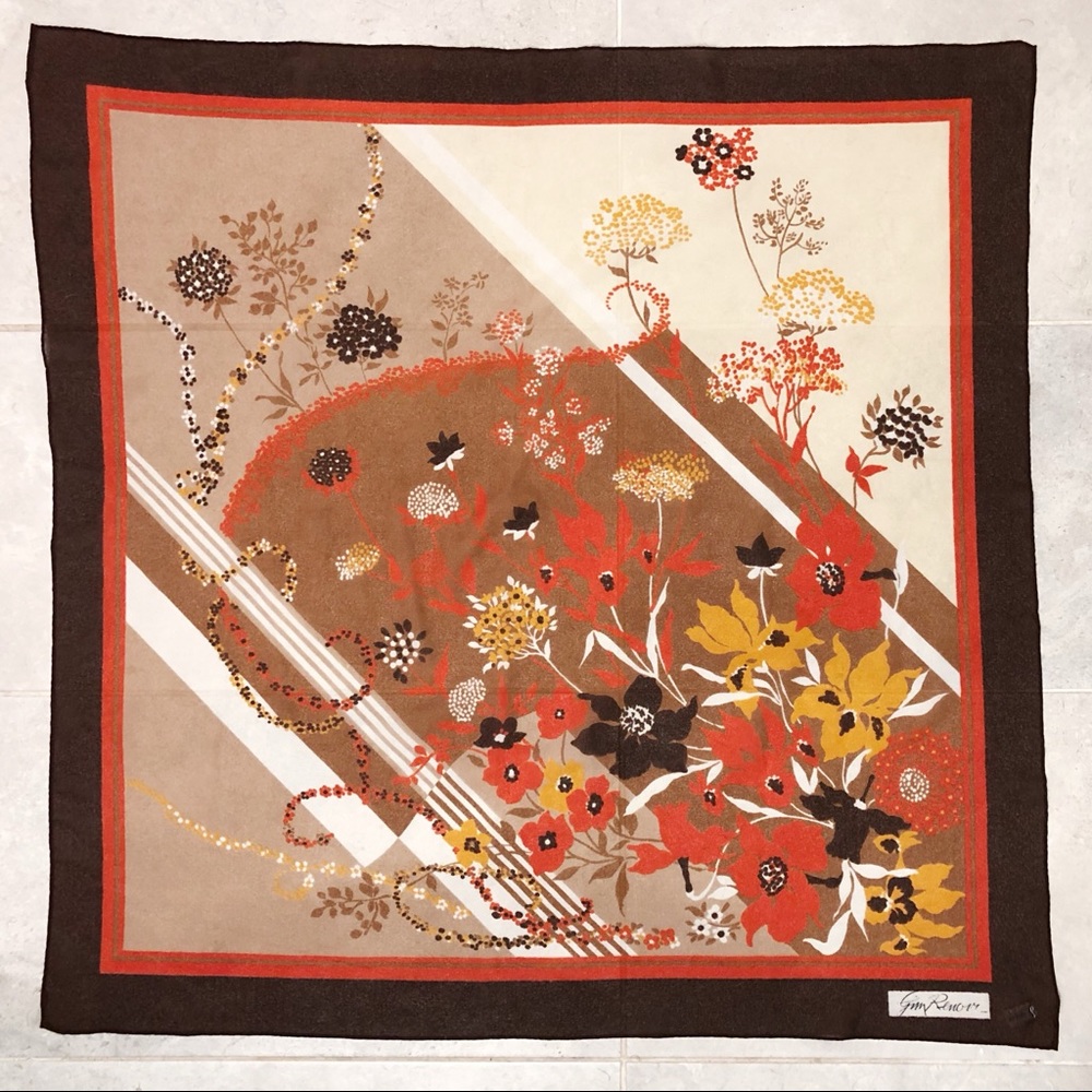 Vintage Gim Renoir Orange & Brown Floral Scarf